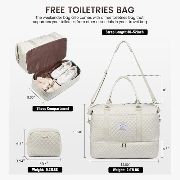 NWT LOVEVOOK Travel Duffle Bag, Weekender Bags Women w Shoe Compartment Cream - Picture 2 of 14